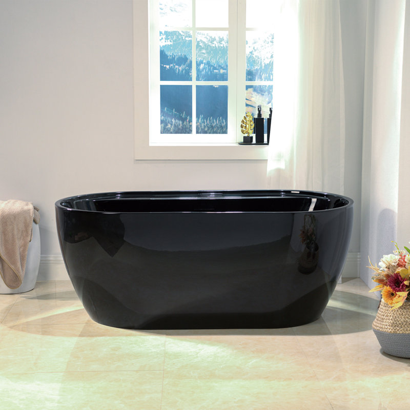 59" x 31.5" Freestanding Acrylic Double Ended Bathtub with Wide Rim, - Available in Glossy White/Black, with 5 Finish Options for Trim