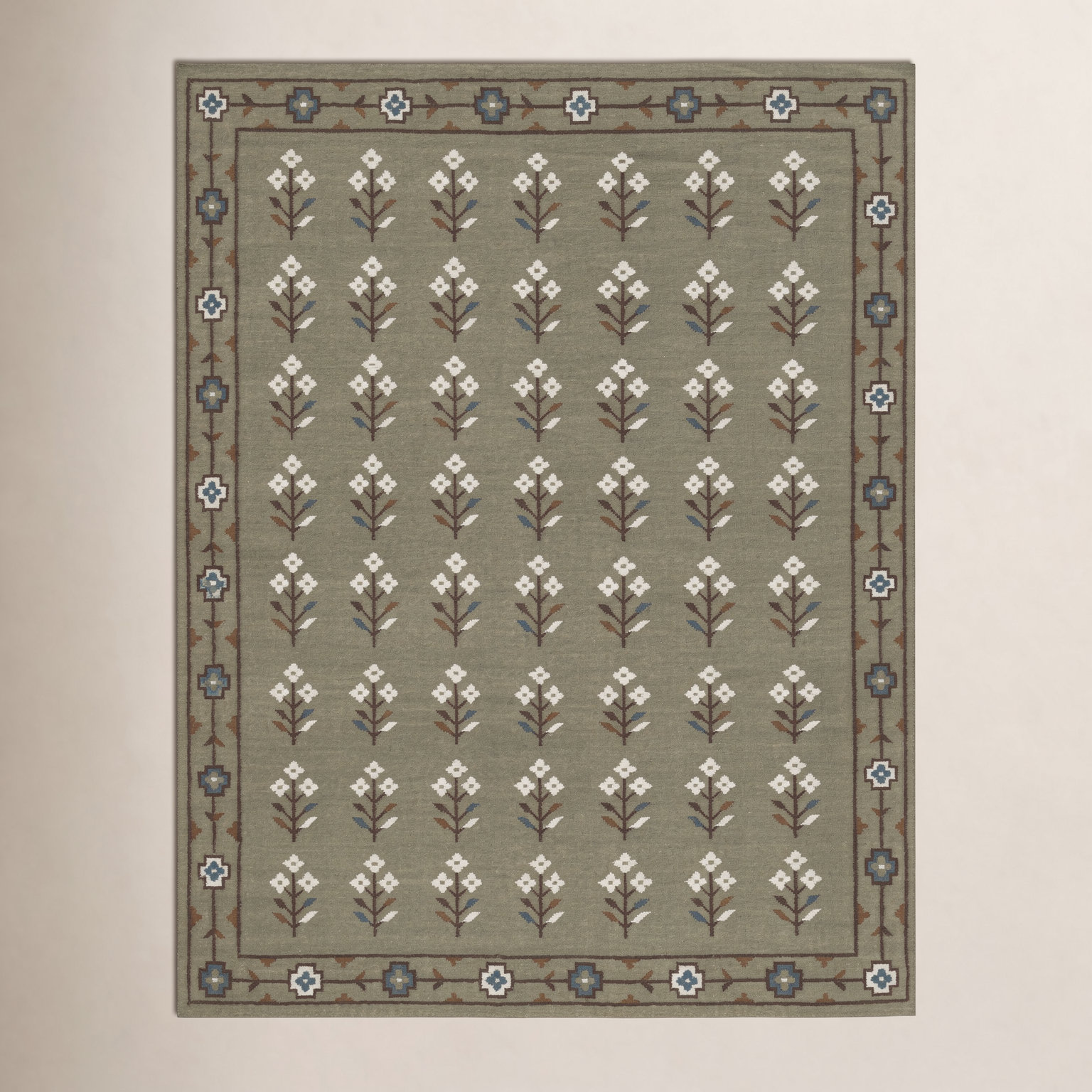 Heidi Flatweave Floral Wool Rug, 7'9x9'9, Green