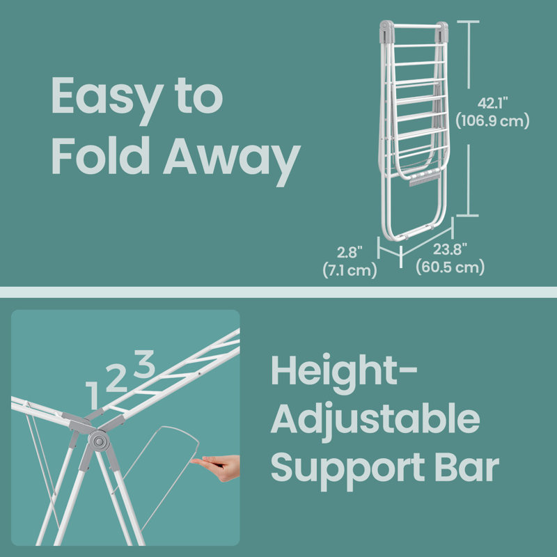 Clothes Drying Rack, With Sock Clips, Metal Laundry Rack, Foldable, Space-Saving, Free-Standing Airer, Indoor Outdoor Use