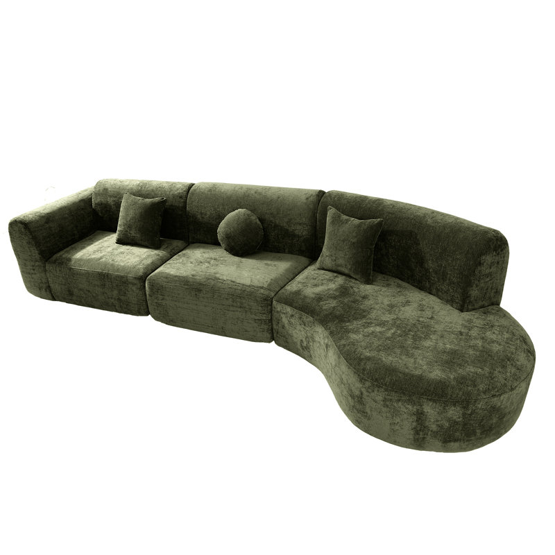 Canapé modulaire courbé de 140 po avec éponge entièrement compressée à haute densité, 3 pièces faisant face à la droite, assemblé, 4 sièges pour un salon sophistiqué