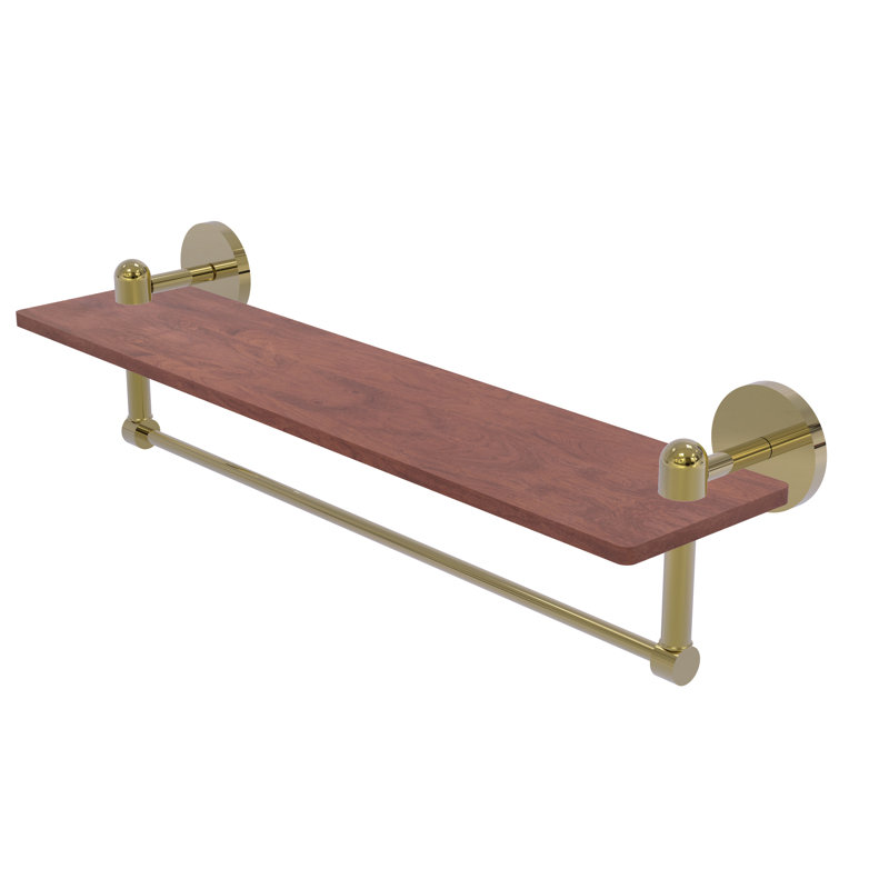 Itzhak Bracket Shelf with Towel Bar, Unlacquered Brass, 4" H x 22" W x 5" D