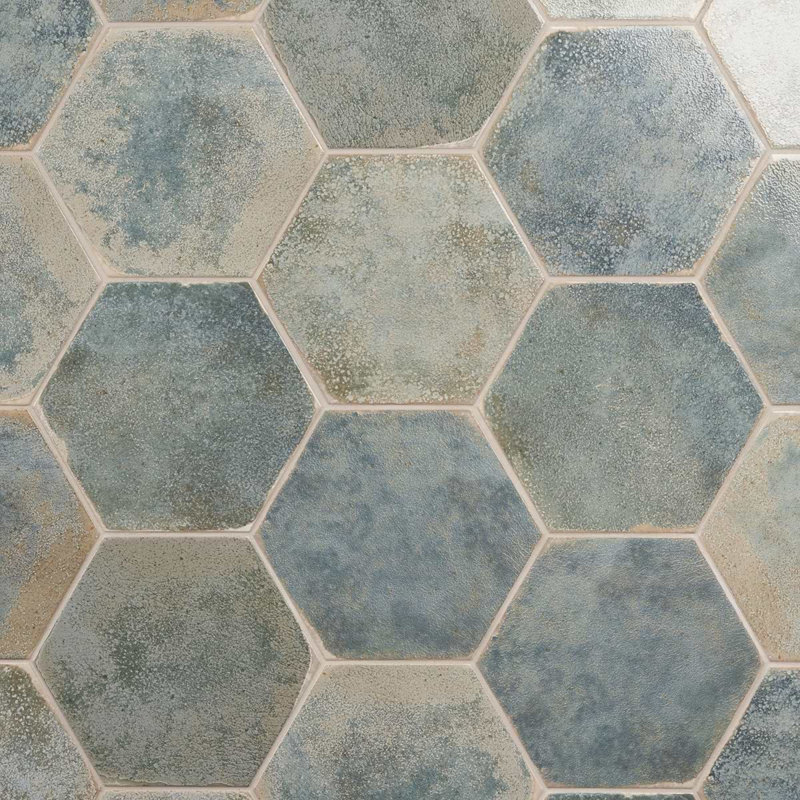 Kalay 9" Hexagon Polished Porcelain Tile, Green