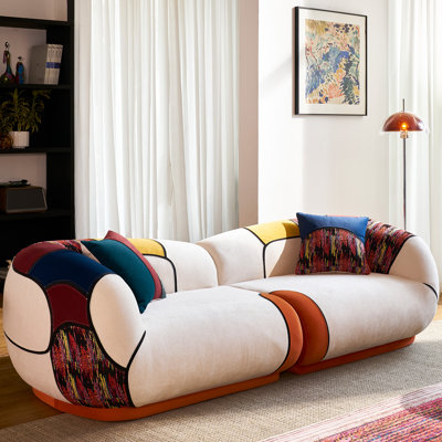 98" W Oversized Modern Curved Upholstered Sofa, 4 Seater Design Boneless Sectional Cloud Couches, Plush Chenille Compressed Lounge Couch With Bohemian by Ivy Bronx