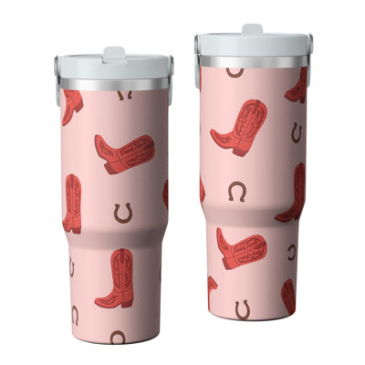 30 oz Tumbler  with Lid and handle  Stainless steel  Insulated tumblers  Cute water bottle with Flip(cowboy boots)