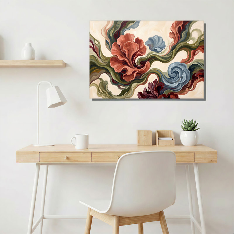 «Swirling Terracotta Flower», art mural sur toile abstraite bleue, H 12 po x l 18 po