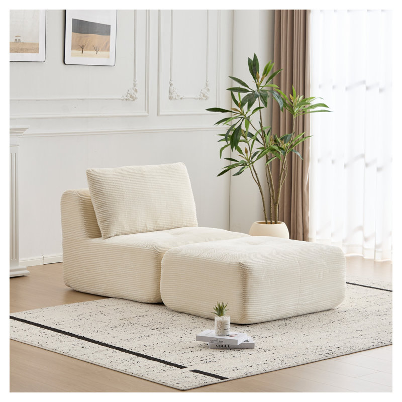 Chaise longue simple moderne en velours côtelé beige avec mousse à mémoire de forme