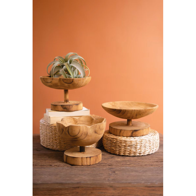 SET OF THREE WOODEN COMPOTES - ONE EACH DESIGN