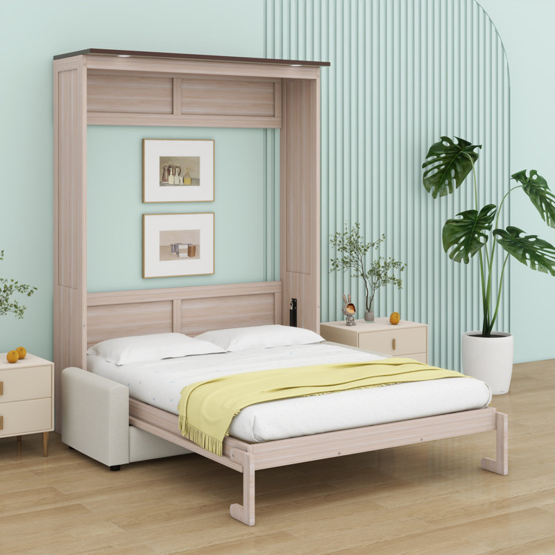 Lit escamotable avec canapé et DEL Murphy, Beige