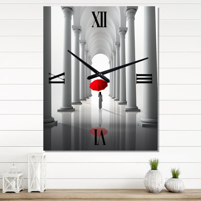 The Red Umbrella Minimal Architecture I - Abstract Landscape Wall Clock Oversized