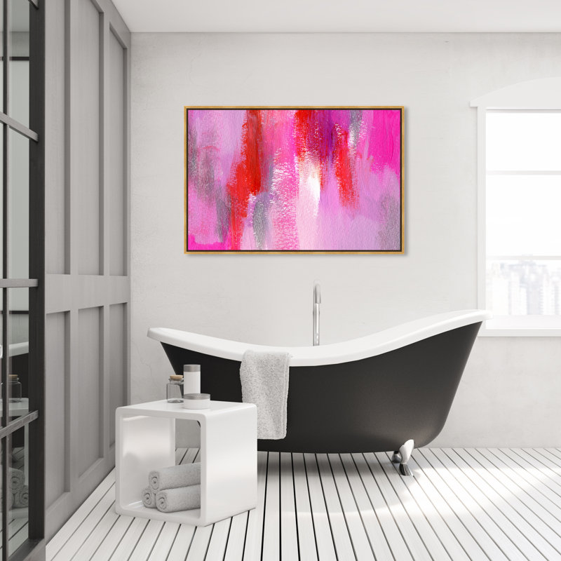 Abstract Hot Pink, Modern & Contemporary Pink by Oliver Gal - Print on Canvas, 36" H x 54" W x 1.5" D, Gold Framed