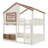 Full Size Loft Bed with Bookshelf & House-Style Design, High-Quality Safety Rails, Beige & Natural Kids Bunk Bed-940334414-940334408