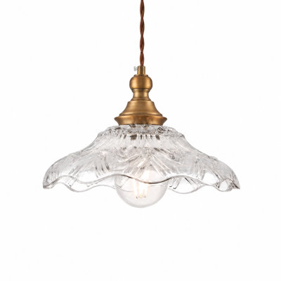 Lustre bronze antique avec abat-jour texturé