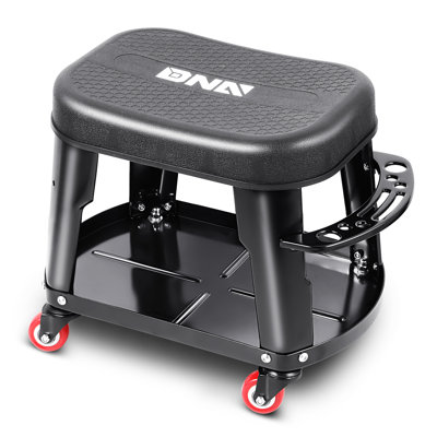 Tabouret de garage roulant amovible avec coussin de siège et plateau pour outils, capacité de poids de 300 lb