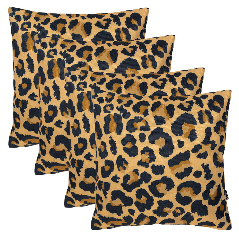 icon Stripe Indoor-Outdoor Cushion, Pack of 4, Terracotta Orange, Yellow/Black Animal Print