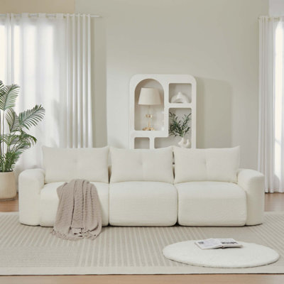 109" Oversized Cloud Couch, Modern 3-Seater Chenille Sofa with Horn-Shaped Pillows, Deep Seating, High Weight Capacity, Tufted Upholstered Sofa for Living Room, Apartment, Office