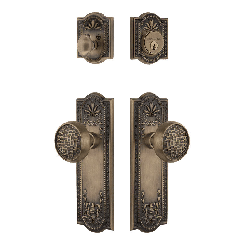 Nostalgic Warehouse Meadows Entry Set with Craftsman Knob, 2.75, Antique Brass