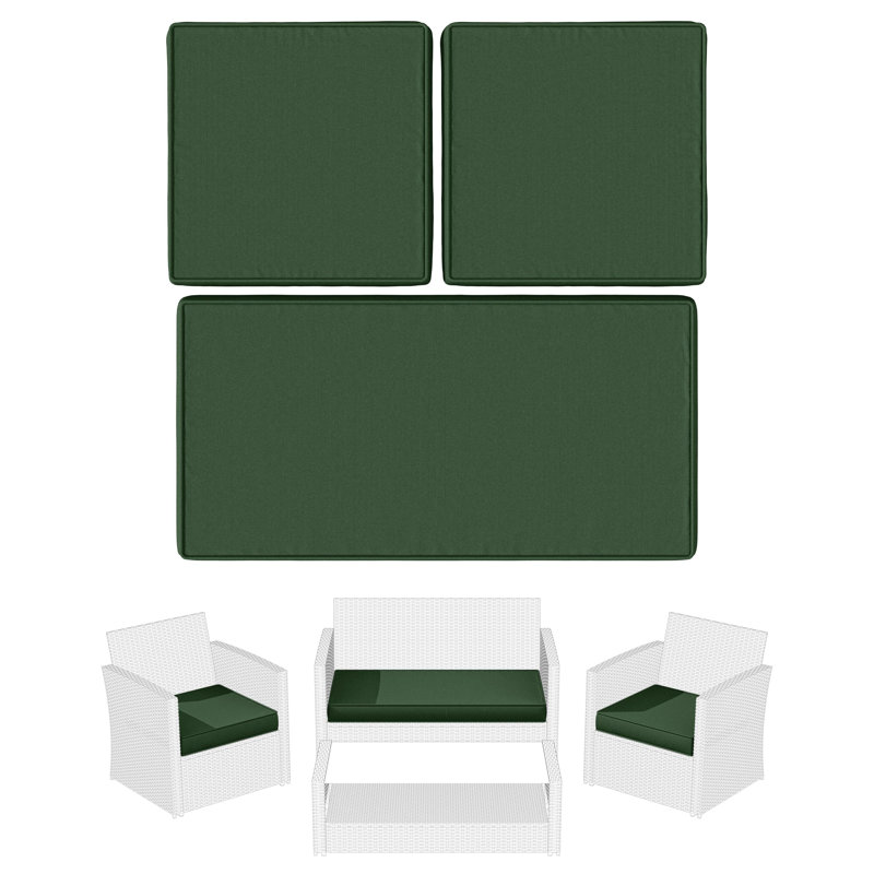 Outdoor Seat Cushions 3" Patio Furniture Cushions Replacement Set For 4 Seats, Cushions Only, Olive Green