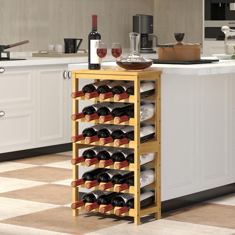 6-tier freestanding wine rack for 24 bottles - stackable bamboo wine storage shelves with table top for kitchen, bar, dining room - durable & space-saving design