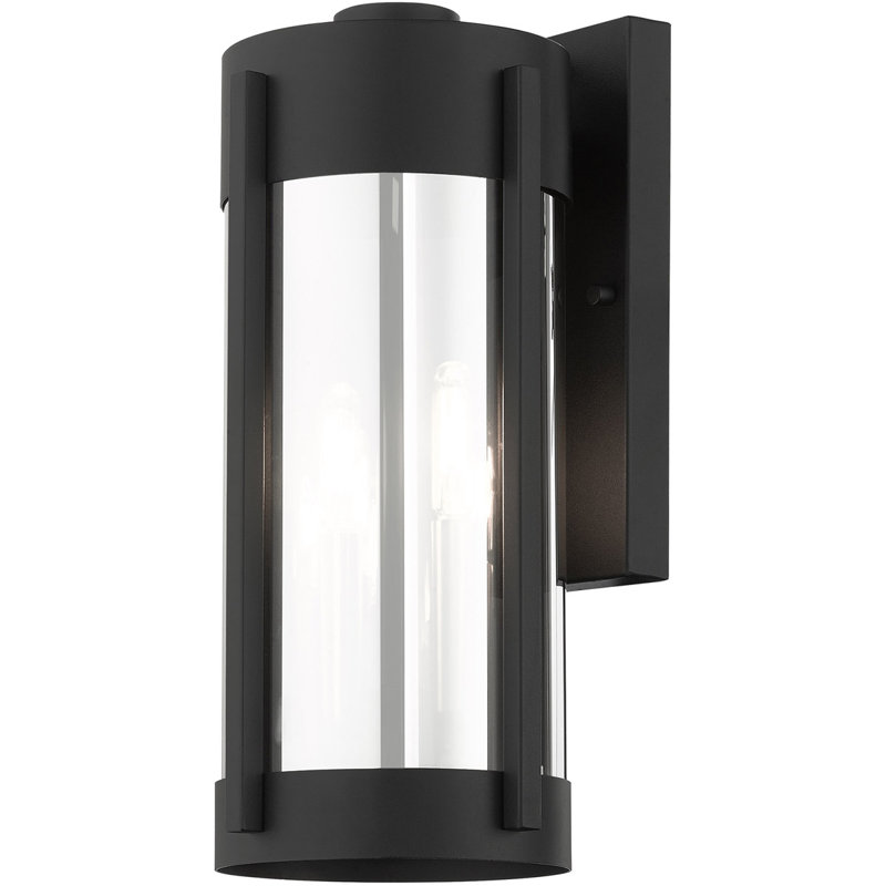 Lanterne murale d'extérieur 7,5 po 2 lumières suspendues, abat-jour électrique en verre fumé plaqué, Noir