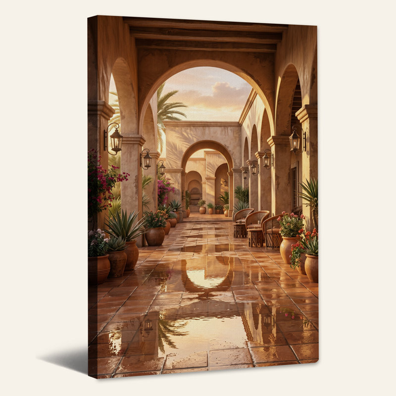 «Terracotta Arched Walkway with Pots Plants», art mural sur toile, H 36 po x l 24 po