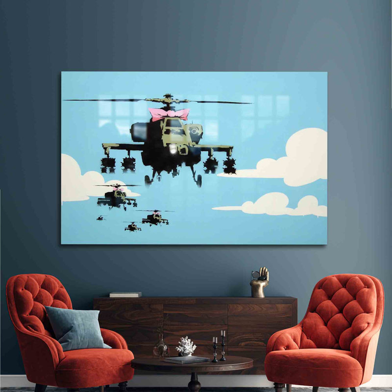 Art mural en verre Street Graffiti Helopter, H 47,2 po x l 70,9 po