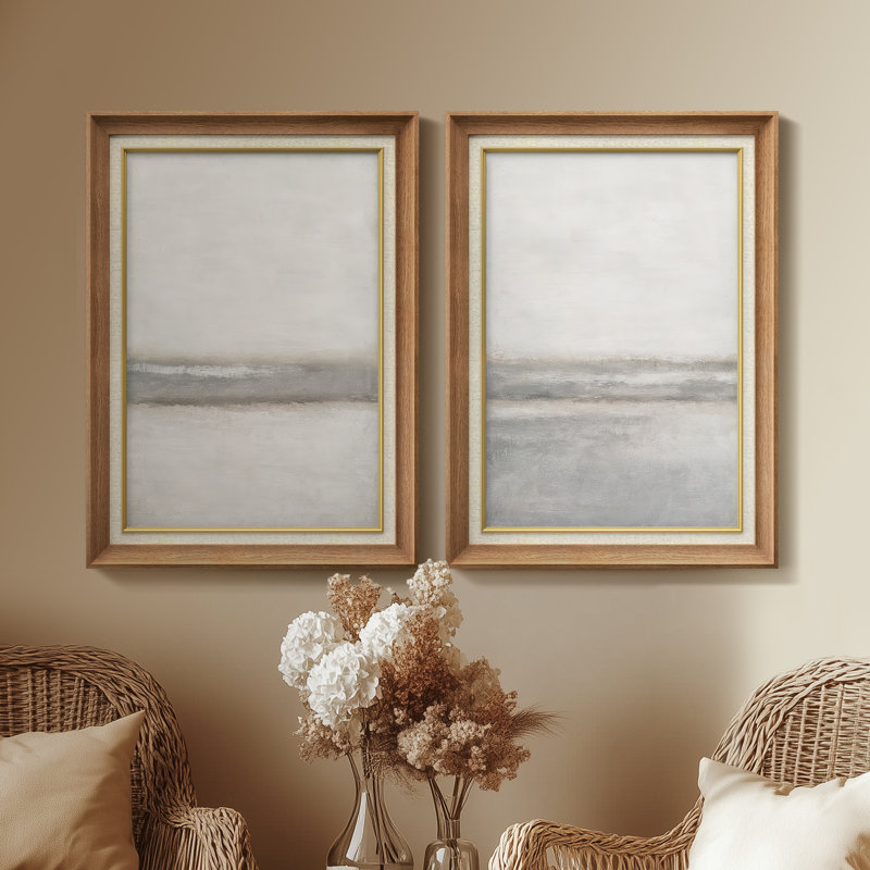 «Misty Coastal Landscape Soft Transitional», ensemble de 2 reproductions d'art mural encadrées de qualité supérieure sur papier 26 po x 36 po