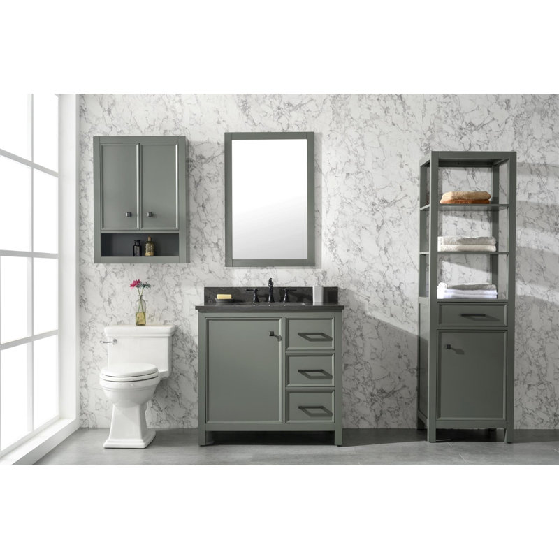 36'' Single Bathroom Vanity with Marble Top, Pewter Green