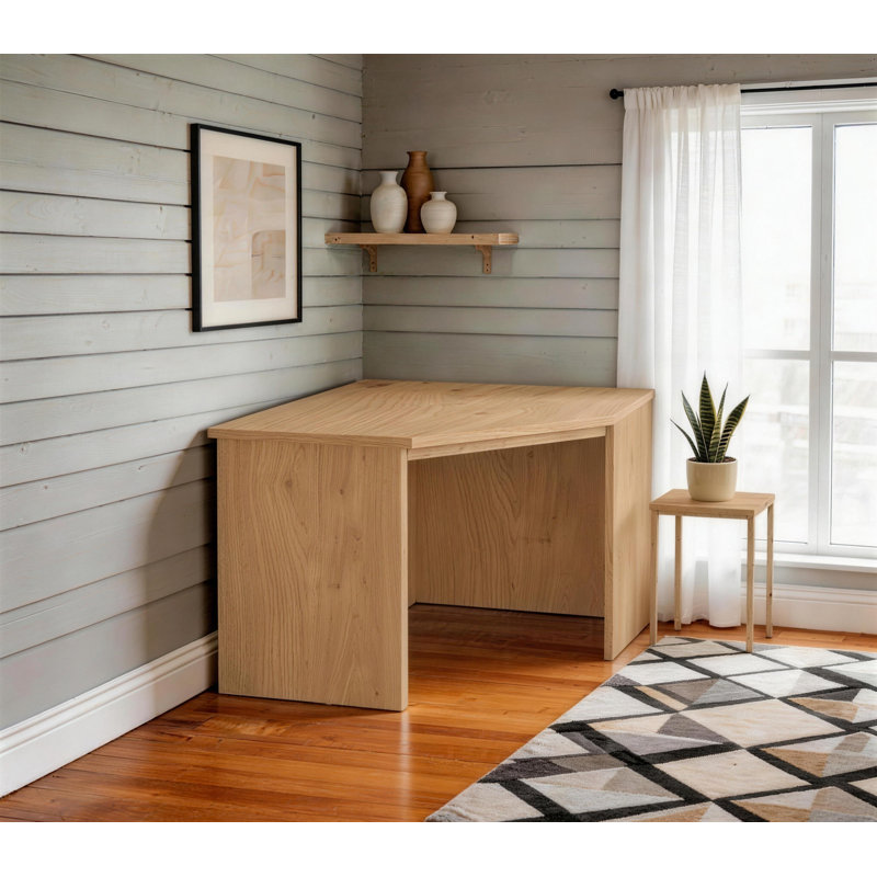 Brittaney Corner Solid Wood Base Writing Desk, English Oak