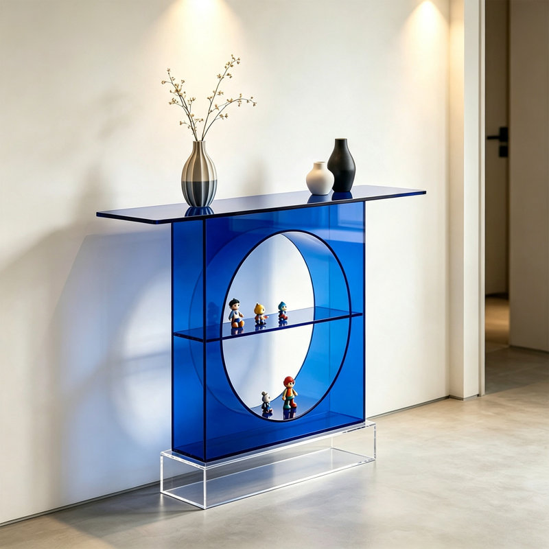 Console bleue en acrylique, 29.53" H x 31.5" W x 11.81" D