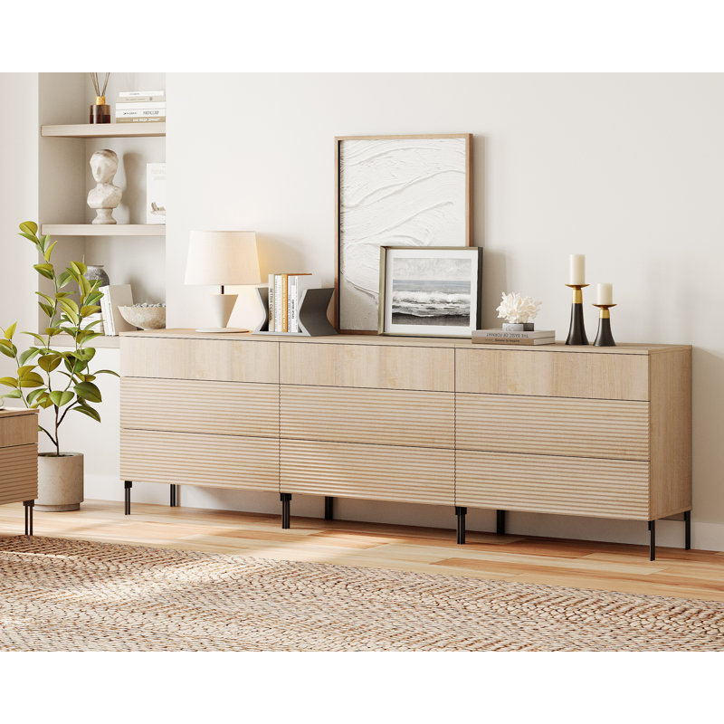Union Rustic 94.5" Accent Chest Set With Drawers, Modern Credenza Storage Cabinet With Reeded Design For Living Room, Kitchen, Dining Room, Hallway
