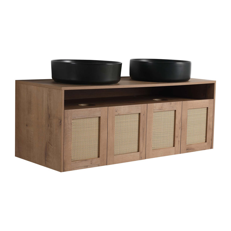 Meuble-lavabo 48 po avec lavabo d'art en céramique, 4 portes à fermeture douce, fixation à flotteur