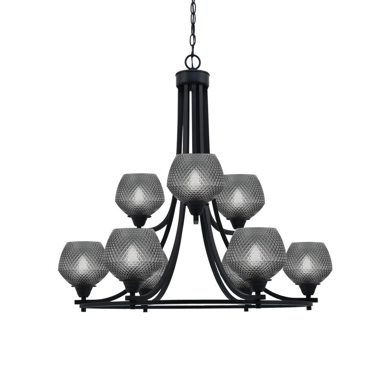 Lustre 9 lumières en verre noir mat 6 po Allexus, Noir mat, Noir
