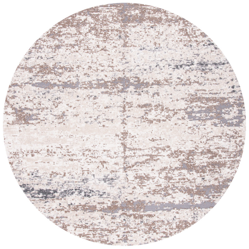 Tapis abstrait ivoire / gris, Rond 6 pi 7 po