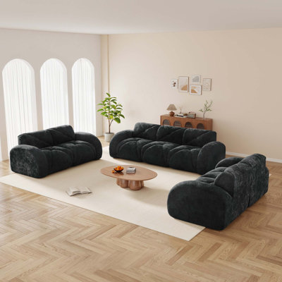 Ensemble de canapés modernes 2 + 2 + 3 places à assise profonde en velours avec éponge haute densité 32D, aucun assemblage requis pour le salon