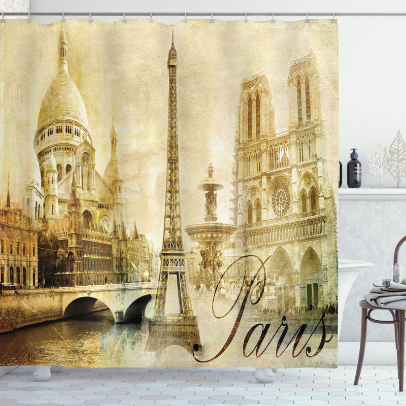 Ensemble de rideau de douche Paris + crochets, H 70 po x l 69 po
