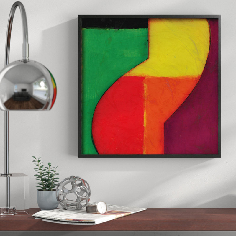 « modern zig zag », reproduction de peinture à l’acrylique carrée, H 12 po x l 12 po, Giclée encadrée noir minuit