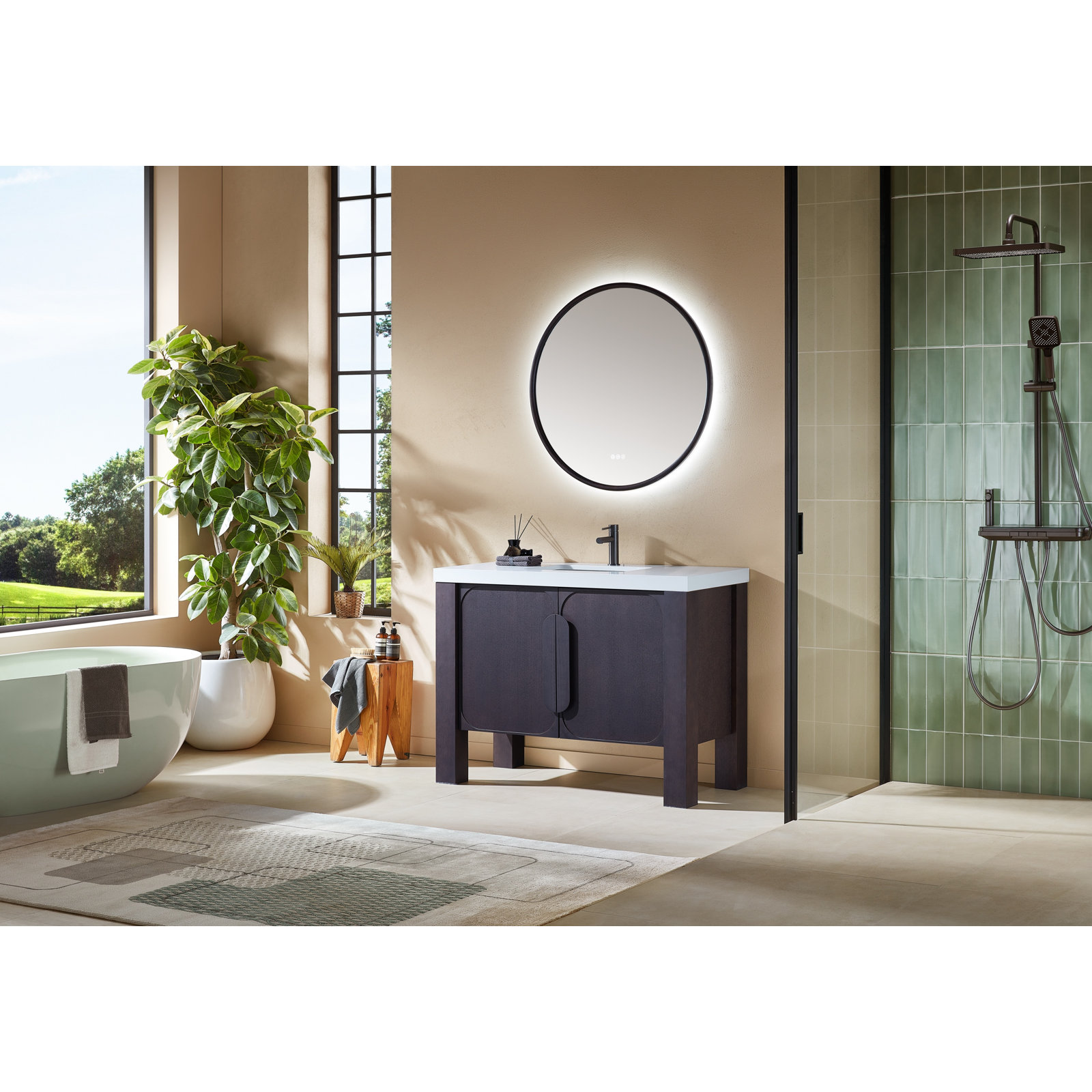 48" Oak Single Bathroom Vanity, White, Espresso Oak