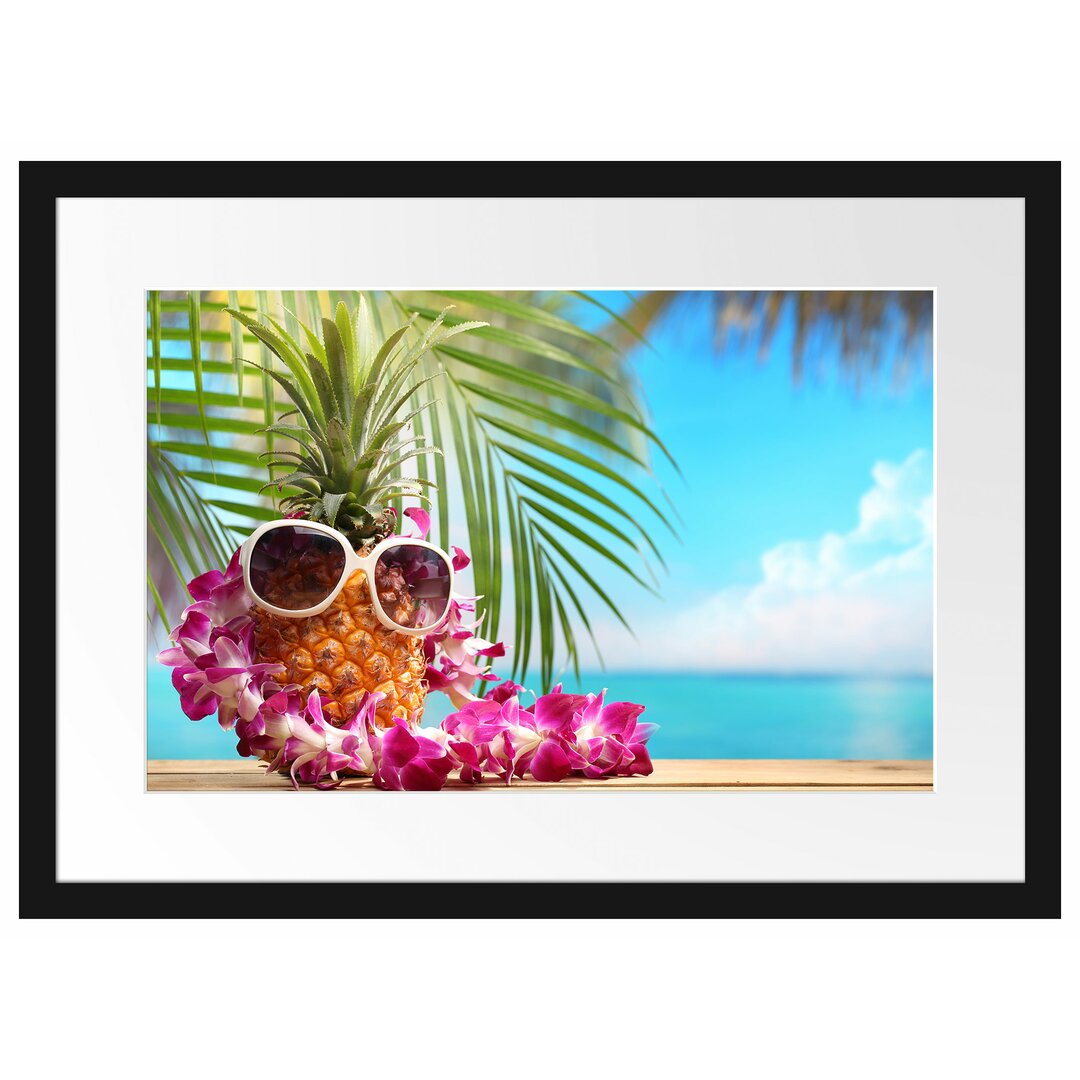 Gerahmtes Poster Ananas mit Sonnenbrille