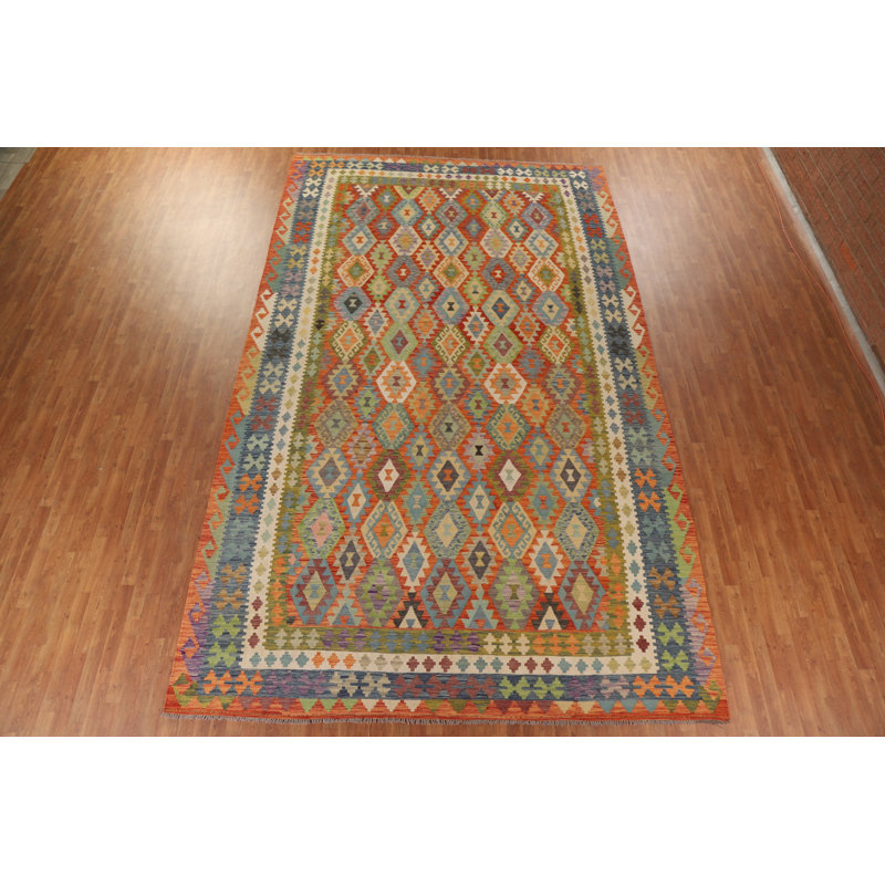 Tapis oriental réversible en laine Kilim 10 x 16