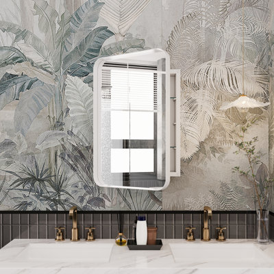 Armoire de salle de bain à miroir encastrée avec tablette réglable - 16 po x 24 po, cadre en métal blanc, cadre moderne réglable, style contemporain