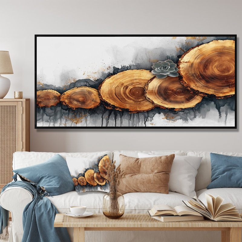 Succulent sur un plateau de rivière en bois I - Décoration murale succulente, H 28 po x l 60 po, Noir
