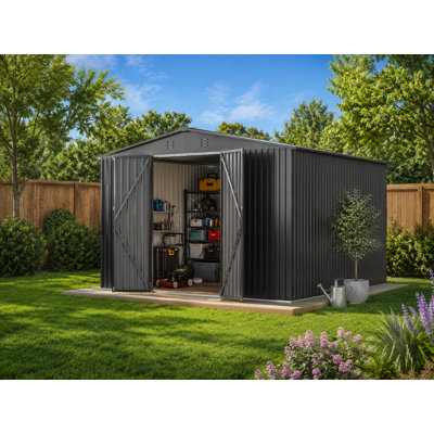 Remise de rangement en métal 10 pi x 14 pi avec porte verrouillable, noir