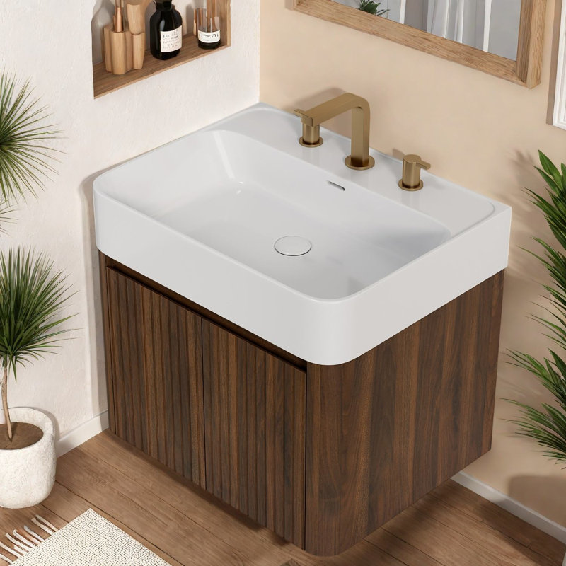 Meuble-lavabo flottant moderne en noyer 24 po Modern, 23.62