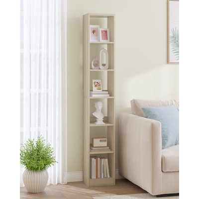 Bookcase, Tall Narrow Bookshelf, Wooden Bookcase with Open Storage Shelf, for Living Room, Home Office, Bedroom