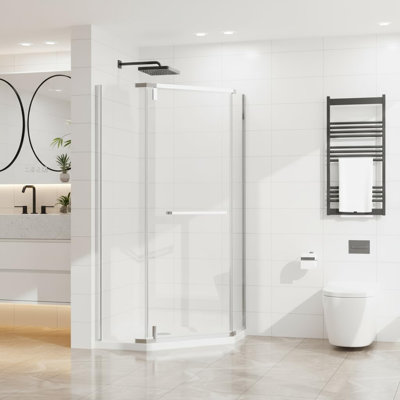 Porte de douche sans cadre 36 po x l 36 po x H 72 po avec porte pivotante en verre trempé transparent Sgcc
