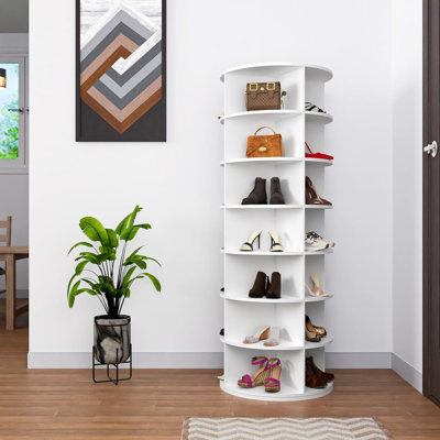 Étagère à chaussures rotative à 7 niveaux, présentoir à chaussures tournantes, carrousel rond de rangement de chaussures à 360 °, organisation de placard à chaussures à rotation verticale (BLANC), rangement à chaussures