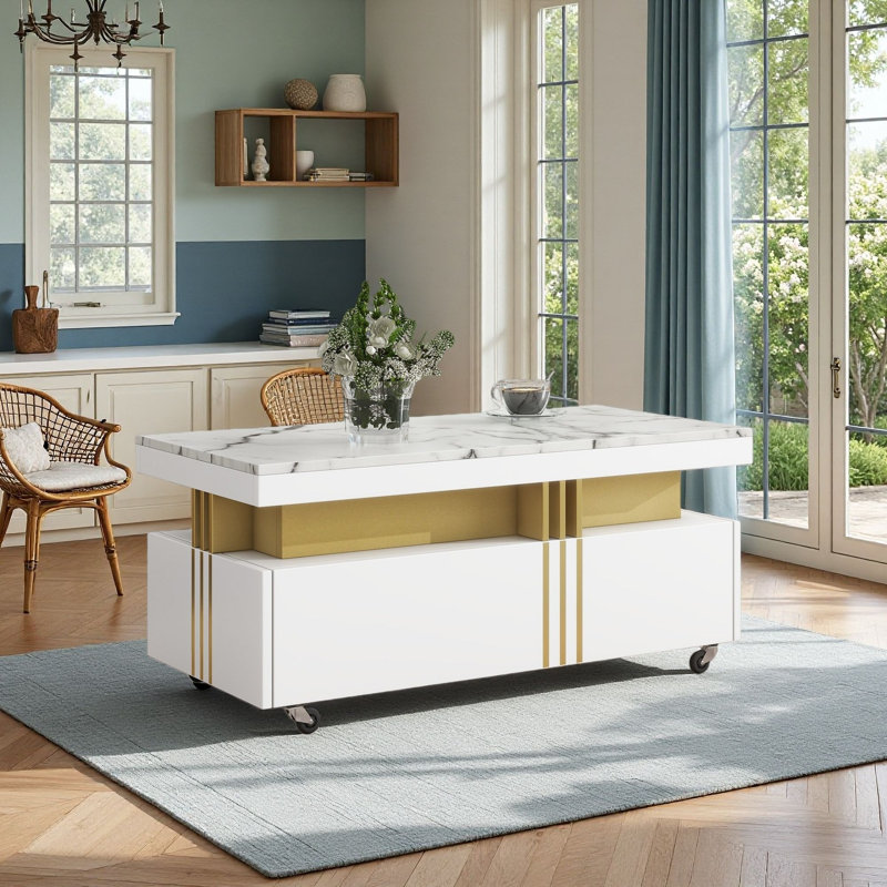 Maryjoan Single Coffee Table, White/Gold
