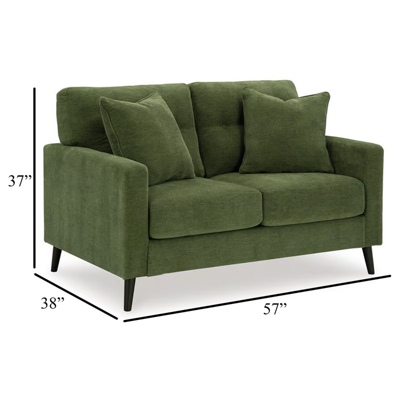 Causeuse Bixy, accoudoirs sur rail 57 po, 2 coussins décoratifs, Vert