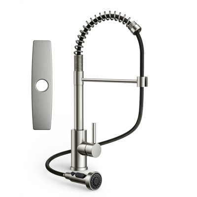 Robinet de cuisine avec douchette rétractable, robinet de cuisine en acier inoxydable, robinets de lavabo à ressort à une poignée et utilitaire à 1 ou 3 trous, robinets de cuisine pour campoir de camping