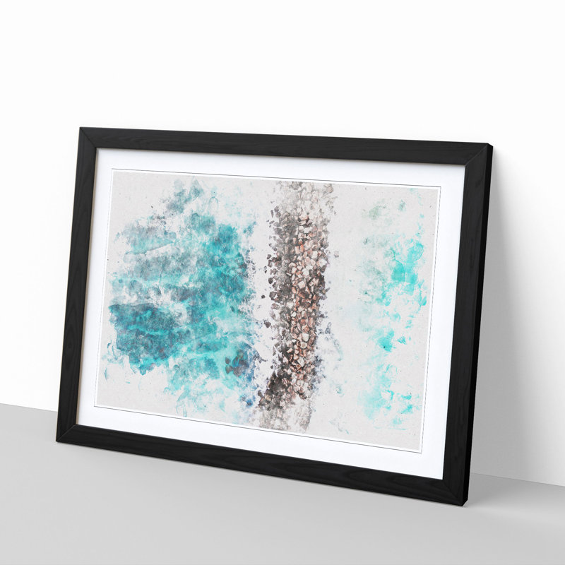 Beach Road Across the Ocean Watercolour - Picture Frame Graphic Art Print, 45cm H x 63cm W x 2cm D, Black Framed